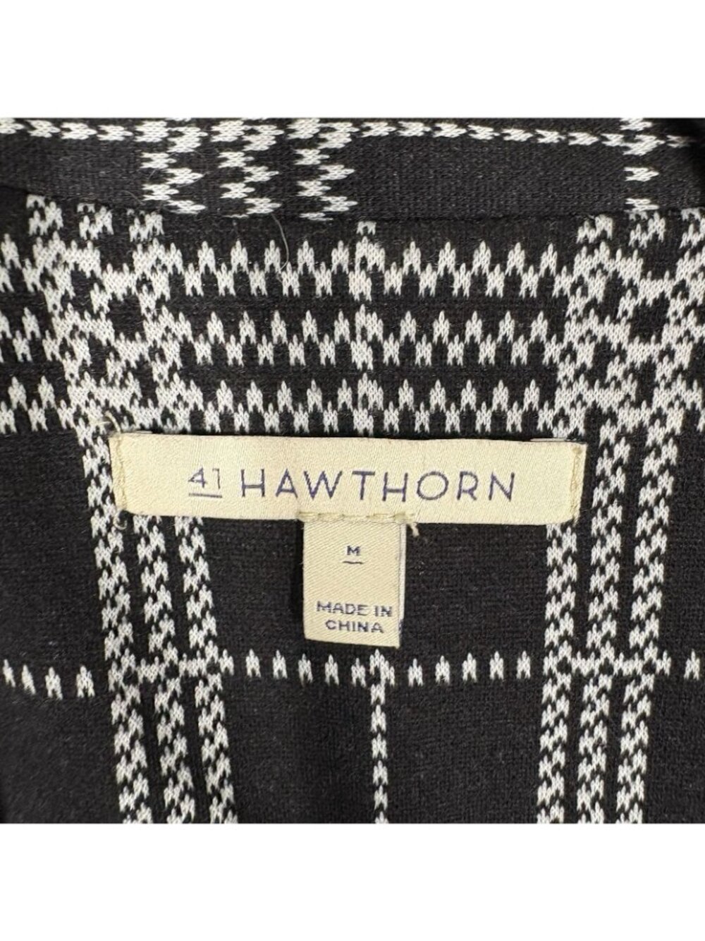 41 Hawthorn Women M Black White Plaid 3/4 Sleeves One Button Dimo Knit Blazer - Picture 7 of 10